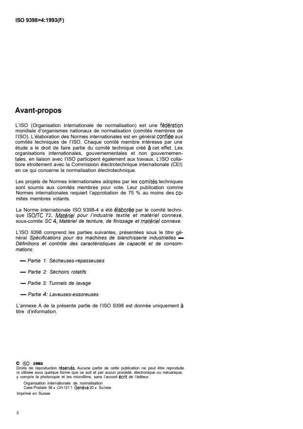 ISO 9398-4:1993 ISO 9398-4:1993 - Spécifications pour les machines de blanchisserie industrielles -- Définitions et contrôle des caractéristiques de capacité et de consommations - Page 2 preview