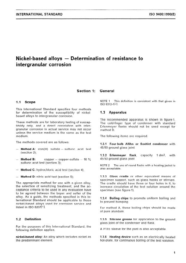 ISO 9400:1990 - Nickel-based alloys -- Determination of resistance to intergranular corrosion