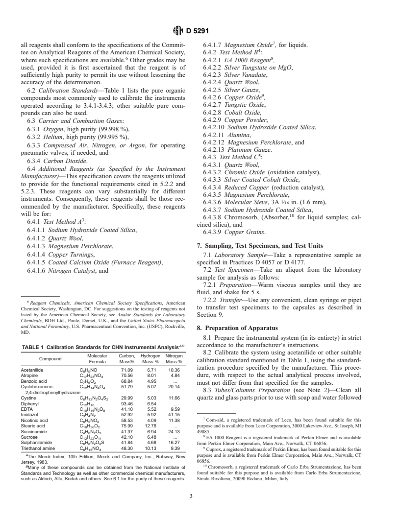 ASTM D5291-96 - Standard Test Methods for Instrumental Determination of Carbon, Hydrogen, and Nitrogen in Petroleum Products and Lubricants