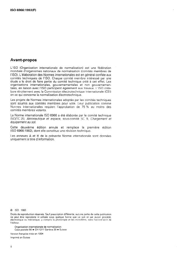 ISO 6966:1993 ISO 6966:1993 - Aéronefs -- Caractéristiques de base du matériel de chargement des aéronefs - Page 2 preview