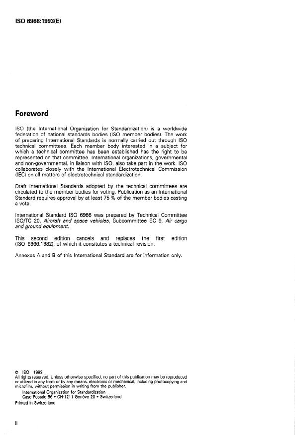 ISO 6966:1993 ISO 6966:1993 - Aircraft -- Basic requirements for aircraft loading equipment - Page 2 preview