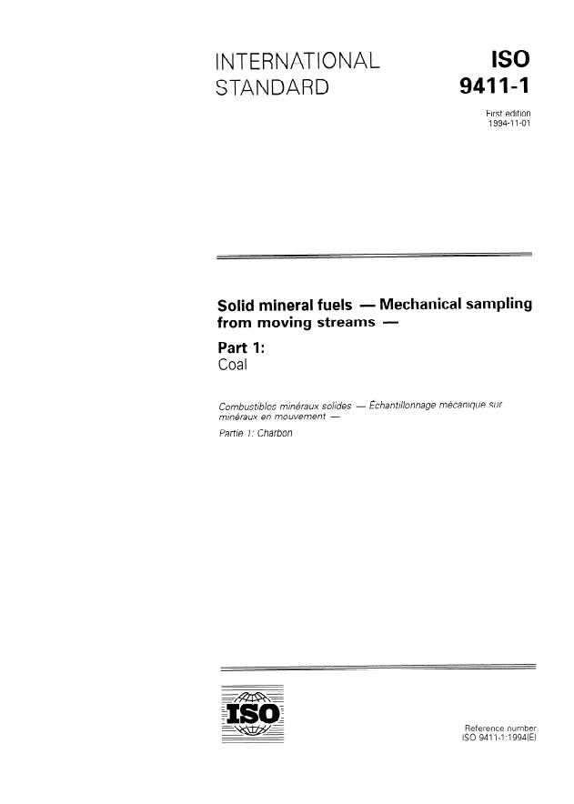 ISO 9411-1:1994 - Solid mineral fuels -- Mechanical sampling from moving streams