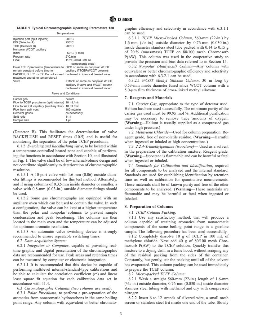 ASTM D5580-00 - Standard Test Method for Determination of Benzene, Toluene, Ethylbenzene, <i>p/m</i>-Xylene, <i>o</i>-Xylene, C<sub>9</sub> and Heavier Aromatics, and Total Aromatics in Finished Gasoline by Gas Chromatography