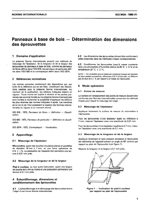 ISO 9424:1989 - Panneaux a base de bois -- Détermination des dimensions des éprouvettes