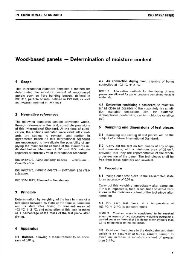 ISO 9425:1989 - Wood-based panels -- Determination of moisture content