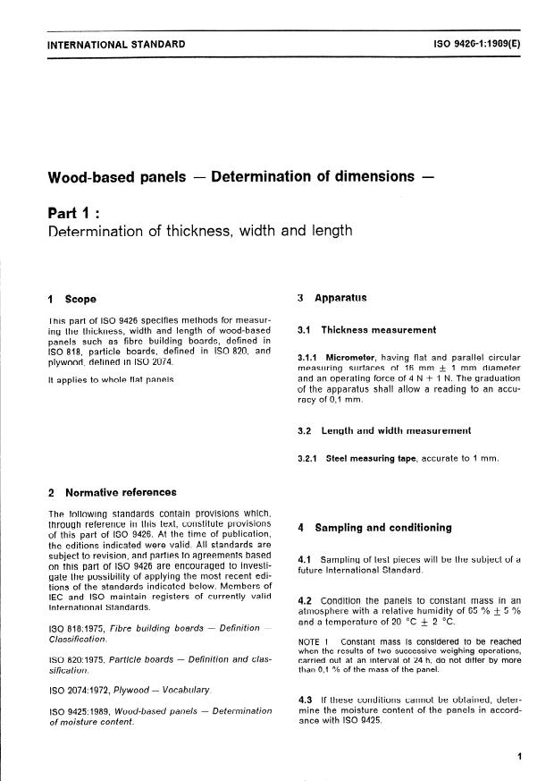 ISO 9426-1:1989 - Wood-based panels -- Determination of dimensions