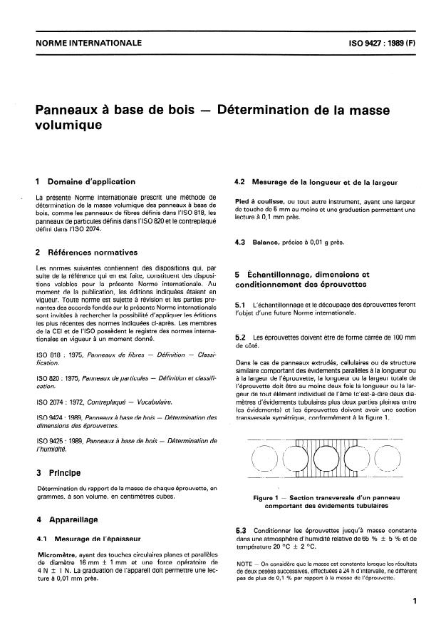 ISO 9427:1989 - Panneaux a base de bois -- Détermination de la masse volumique