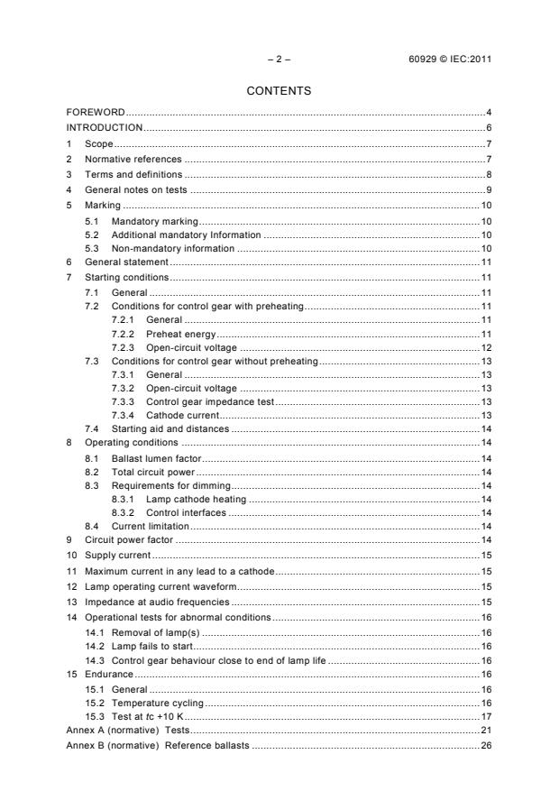 IEC 60929:2011 IEC 60929:2011 - AC and/or DC-supplied electronic control gear for tubular fluorescent lamps - Performance requirements - Page 4 preview