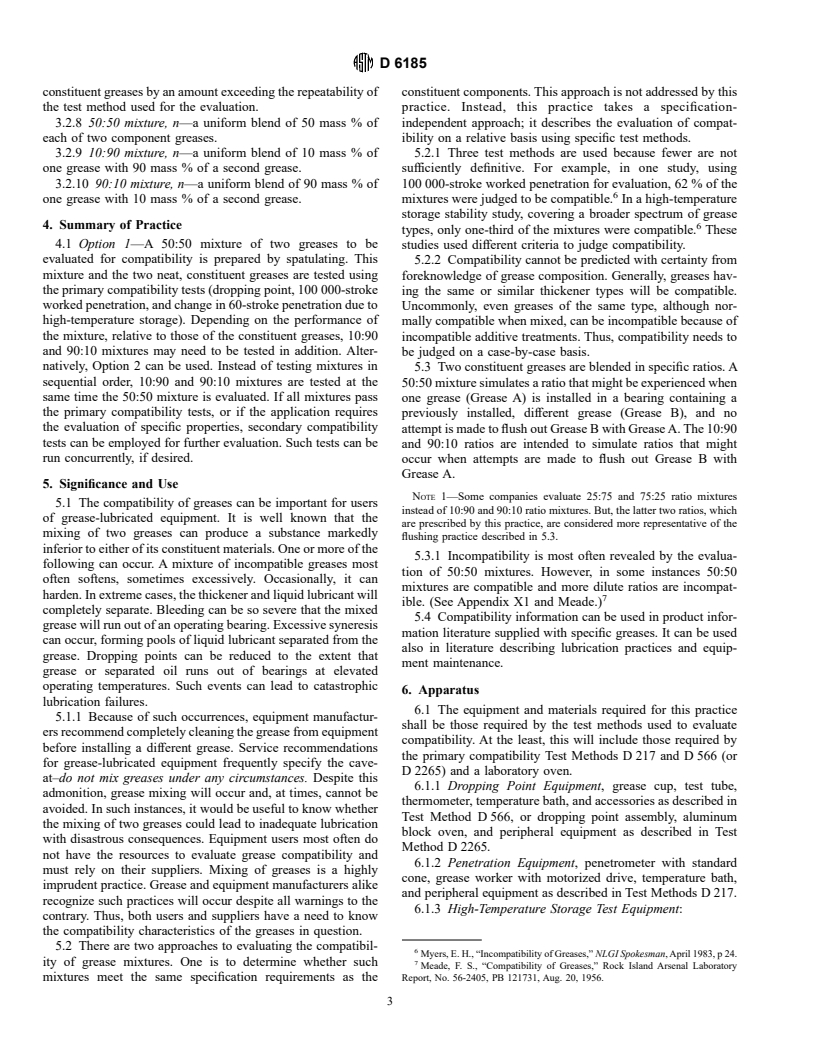 ASTM D6185-97 - Standard Practice for Evaluating Compatibility of Binary Mixtures of Lubricating Greases