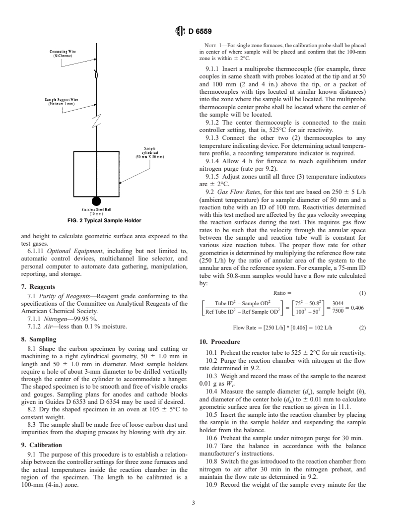 ASTM D6559-00 - Standard Test Method for Determination of TGA Air Reactivity of Baked Carbon Anodes and Cathode Blocks