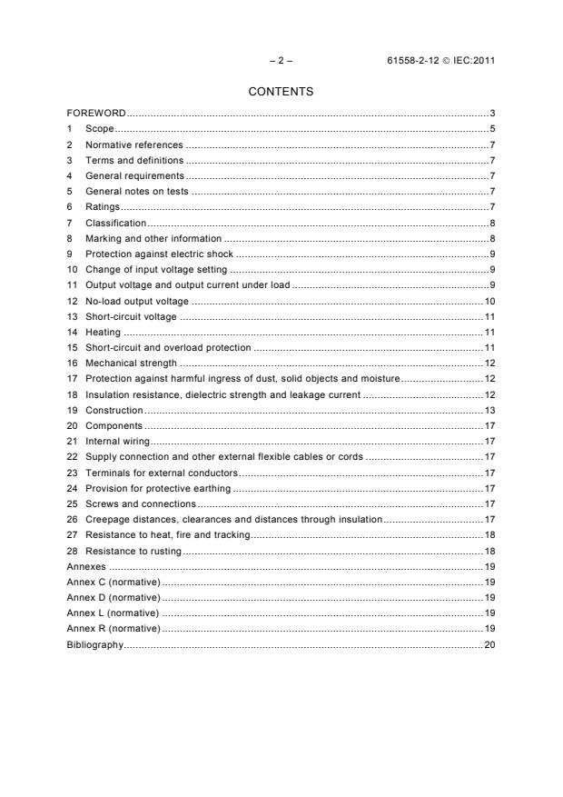 IEC 61558-2-12:2011 IEC 61558-2-12:2011 - Safety of transformers, reactors, power supply units and combination thereof - Part 2-12: Particular requirements and tests for constant voltage transformers and power supply units for constant voltage - Page 4 preview