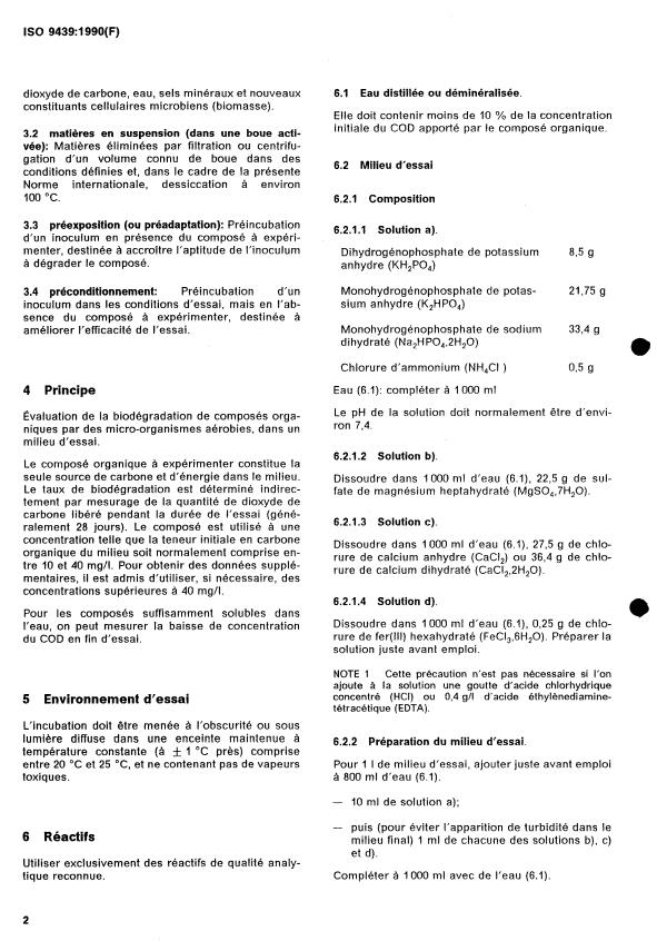 ISO 9439:1990 ISO 9439:1990 - Qualité de l'eau -- Évaluation, en milieu aqueux, de la biodégradabilité aérobie "ultime" des composés organiques -- Méthode par dosage du dioxyde de carbone dégagé - Page 4 preview
