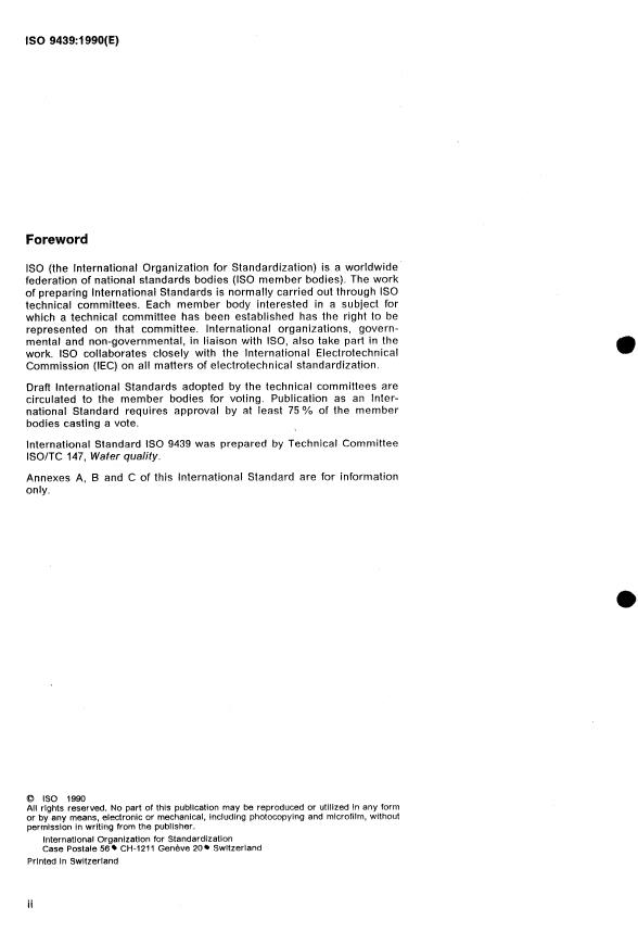 ISO 9439:1990 ISO 9439:1990 - Water quality -- Evaluation in an aqueous medium of the "ultimate" aerobic biodegradability of organic compounds -- Method by analysis of released carbon dioxide - Page 2 preview