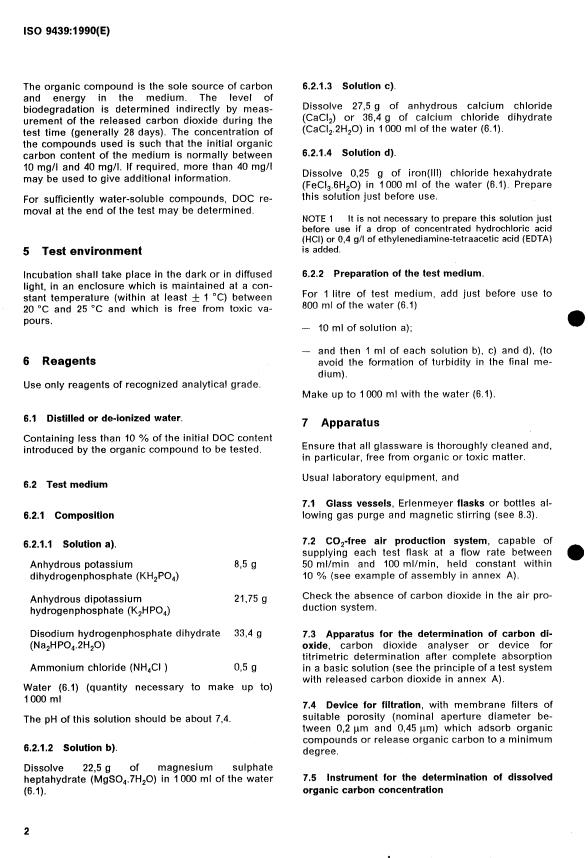 ISO 9439:1990 ISO 9439:1990 - Water quality -- Evaluation in an aqueous medium of the "ultimate" aerobic biodegradability of organic compounds -- Method by analysis of released carbon dioxide - Page 4 preview