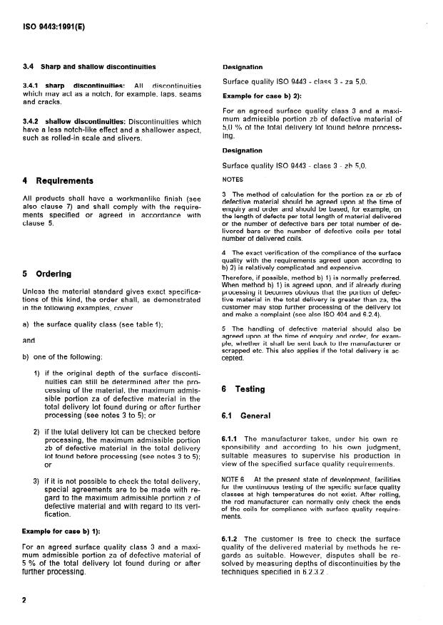 ISO 9443:1991 ISO 9443:1991 - Heat-treatable and alloy steels -- Surface quality classes for hot-rolled round bars and wire rods -- Technical delivery conditions - Page 4 preview