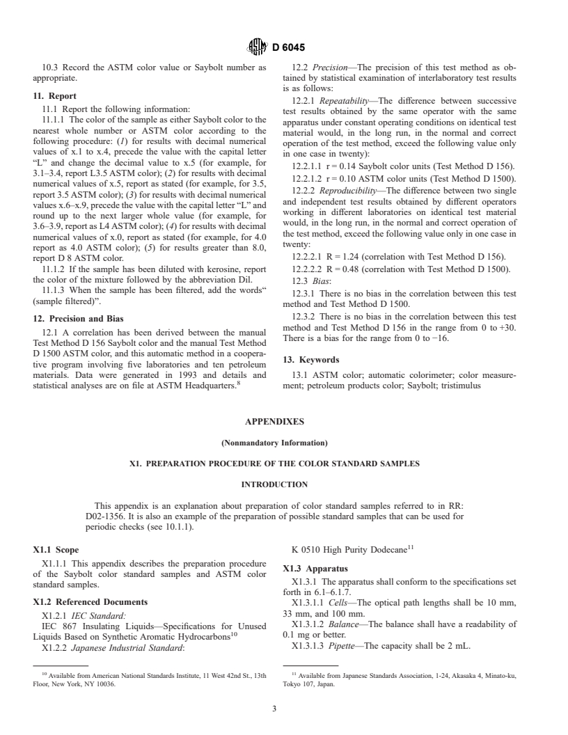 ASTM D6045-96 - Standard Test Method for Color of Petroleum Products by the Automatic Tristimulus Method