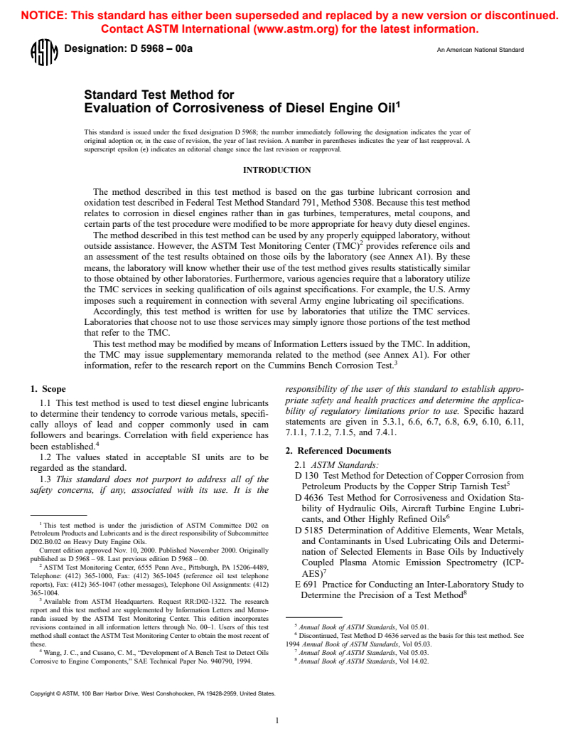 ASTM D5968-00a - Standard Test Method for Evaluation of Corrosiveness of Diesel Engine Oil at 121&#176;C