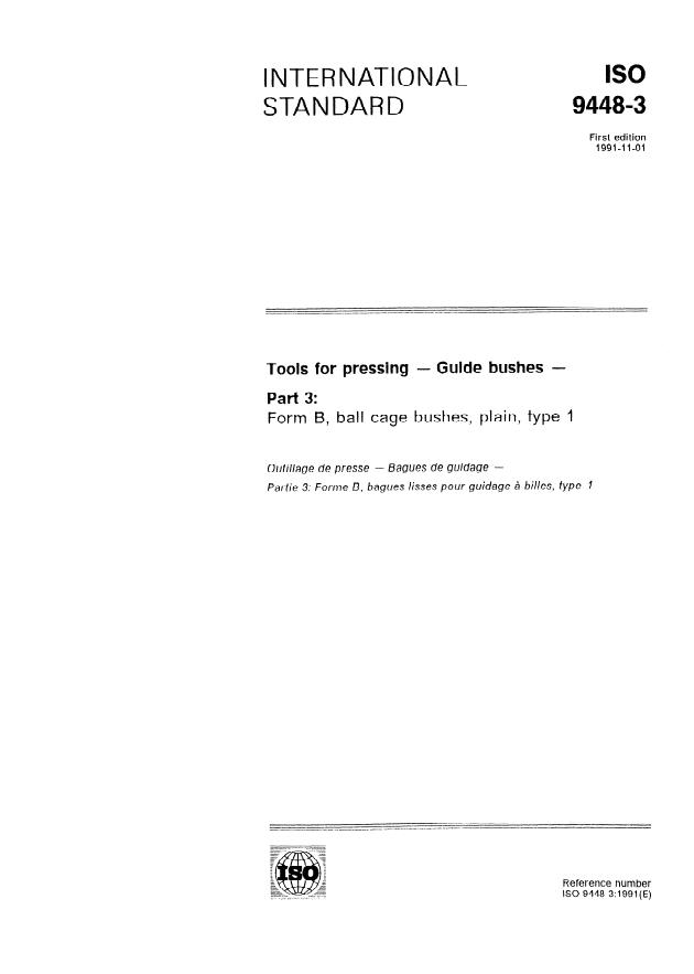 ISO 9448-3:1991 - Tools for pressing -- Guide bushes