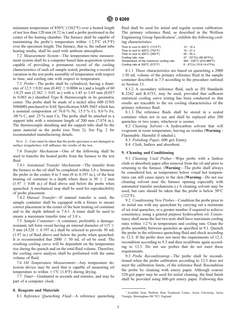 ASTM D6200-00 - Standard Test Method for Determination of Cooling Characteristics of Quench Oils by Cooling Curve Analysis