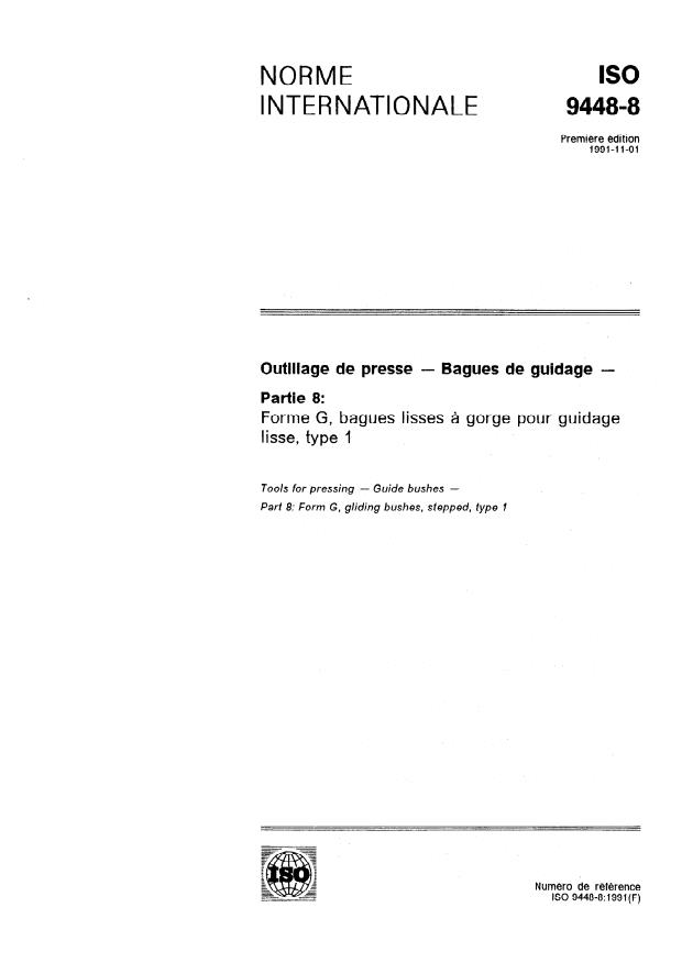 ISO 9448-8:1991 - Outillage de presse -- Bagues de guidage