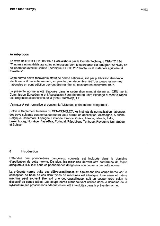 ISO 11806:1997 ISO 11806:1997 - Matériel agricole et forestier -- Débroussailleuses et coupe-herbe portatifs a moteur thermique -- Sécurité - Page 4 preview