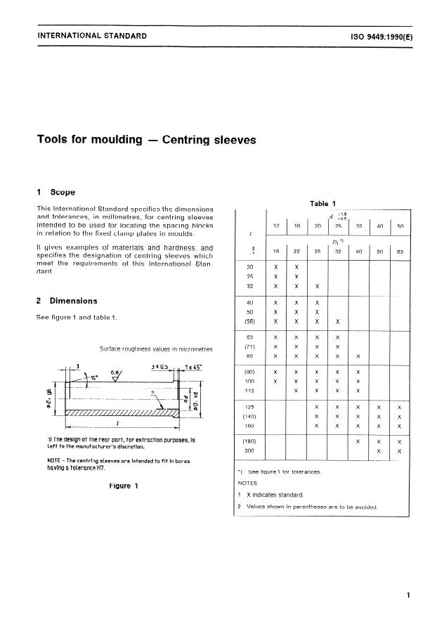 ISO 9449:1990 - Tools for moulding -- Centring sleeves