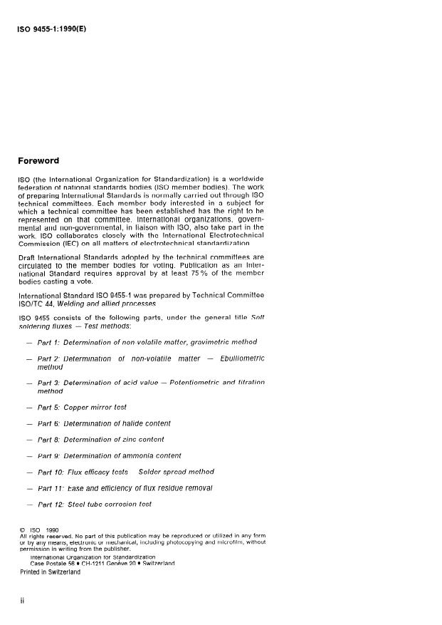 ISO 9455-1:1990 ISO 9455-1:1990 - Soft soldering fluxes -- Test methods - Page 2 preview