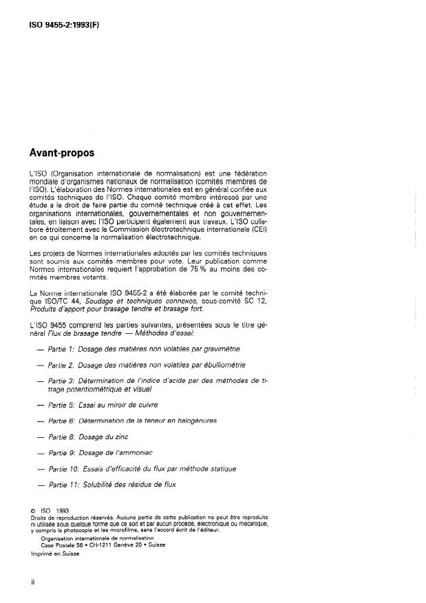 ISO 9455-2:1993 ISO 9455-2:1993 - Flux de brasage tendre -- Méthodes d'essai - Page 2 preview