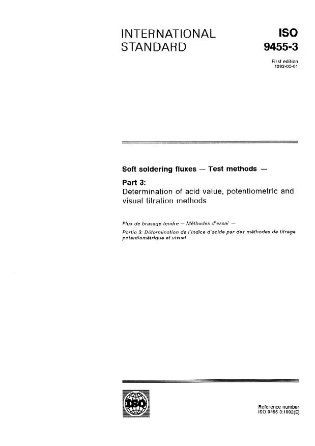 ISO 9455-3:1992 - Soft soldering fluxes -- Test methods