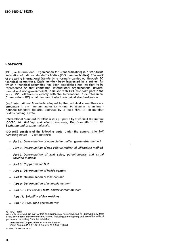 ISO 9455-5:1992 ISO 9455-5:1992 - Soft soldering fluxes -- Test methods - Page 2 preview
