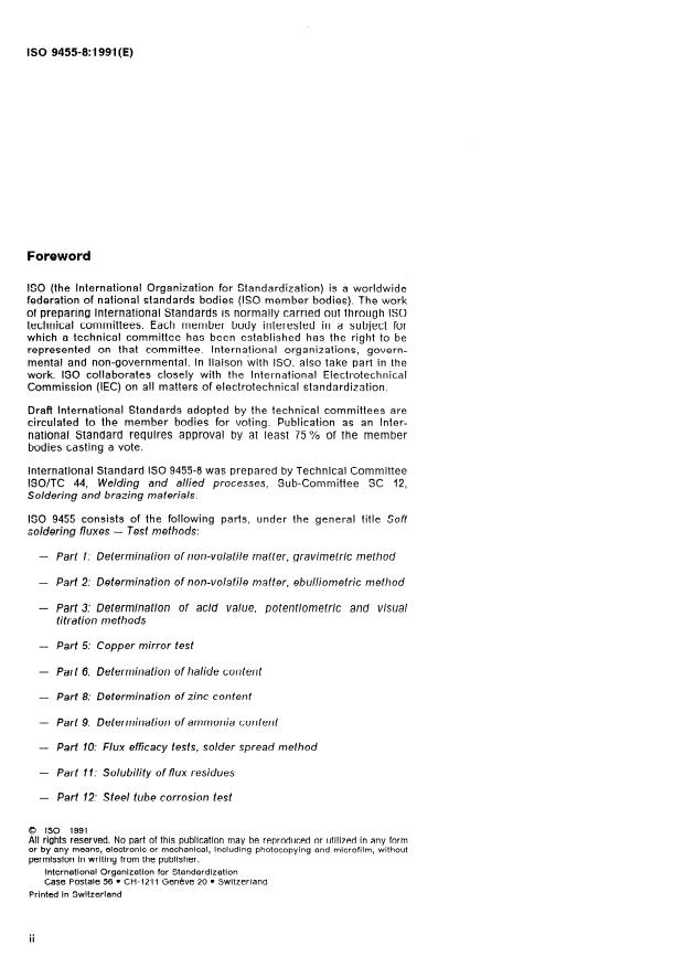 ISO 9455-8:1991 ISO 9455-8:1991 - Soft soldering fluxes -- Test methods - Page 2 preview