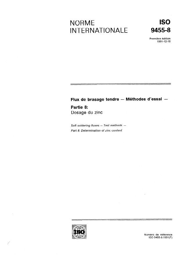 ISO 9455-8:1991 - Flux de brasage tendre -- Méthodes d'essai