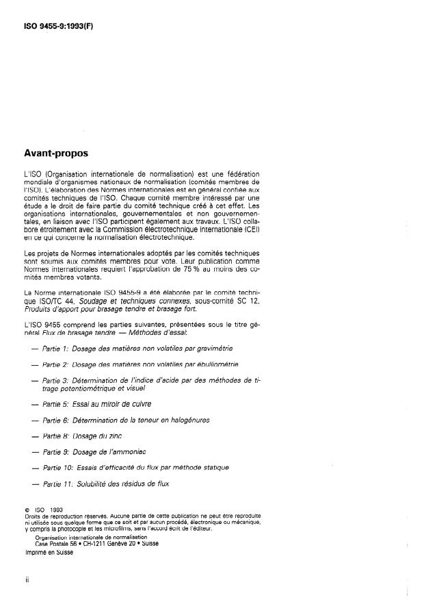 ISO 9455-9:1993 ISO 9455-9:1993 - Flux de brasage tendre -- Méthodes d'essai - Page 2 preview