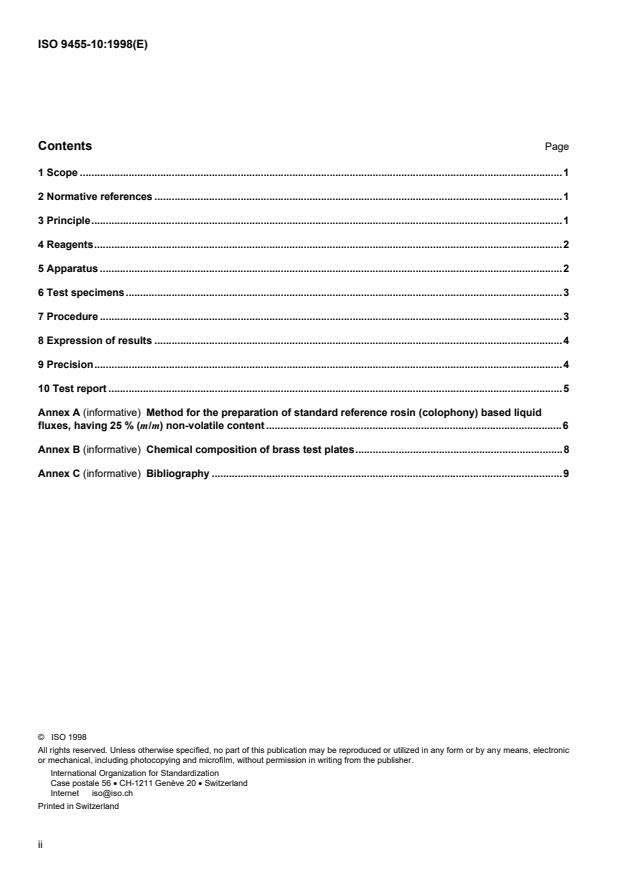 ISO 9455-10:1998 ISO 9455-10:1998 - Soft soldering fluxes -- Test methods - Page 2 preview