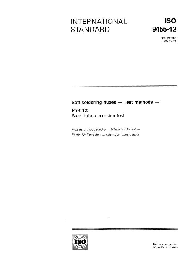 ISO 9455-12:1992 - Soft soldering fluxes -- Test methods