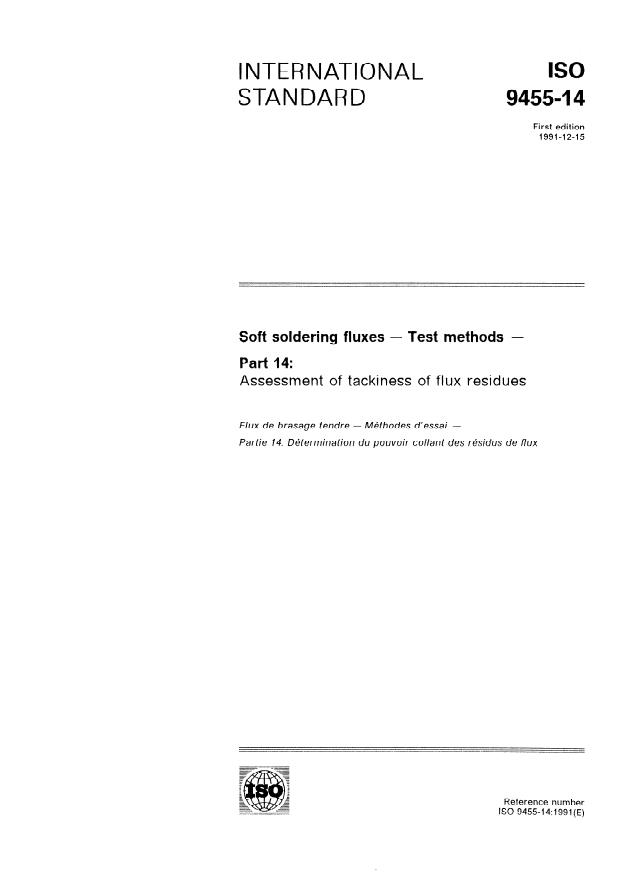 ISO 9455-14:1991 - Soft soldering fluxes -- Test methods