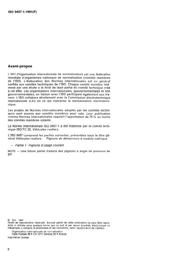 ISO 9457-1:1991 ISO 9457-1:1991 - Véhicules routiers -- Pignons de démarreurs a module métrique - Page 2 preview