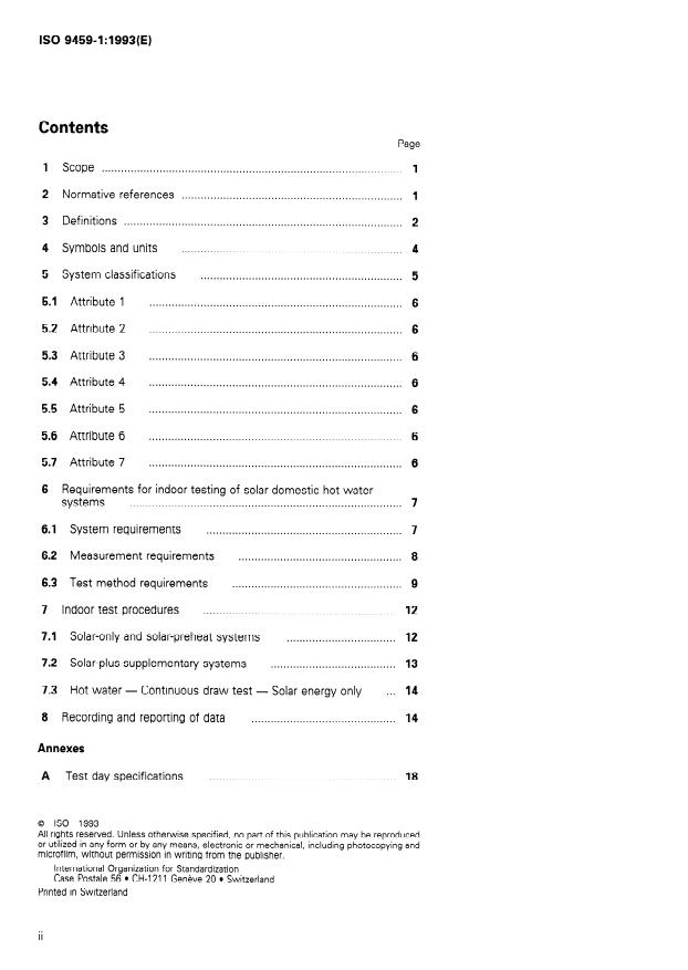 ISO 9459-1:1993 ISO 9459-1:1993 - Solar heating -- Domestic water heating systems - Page 2 preview