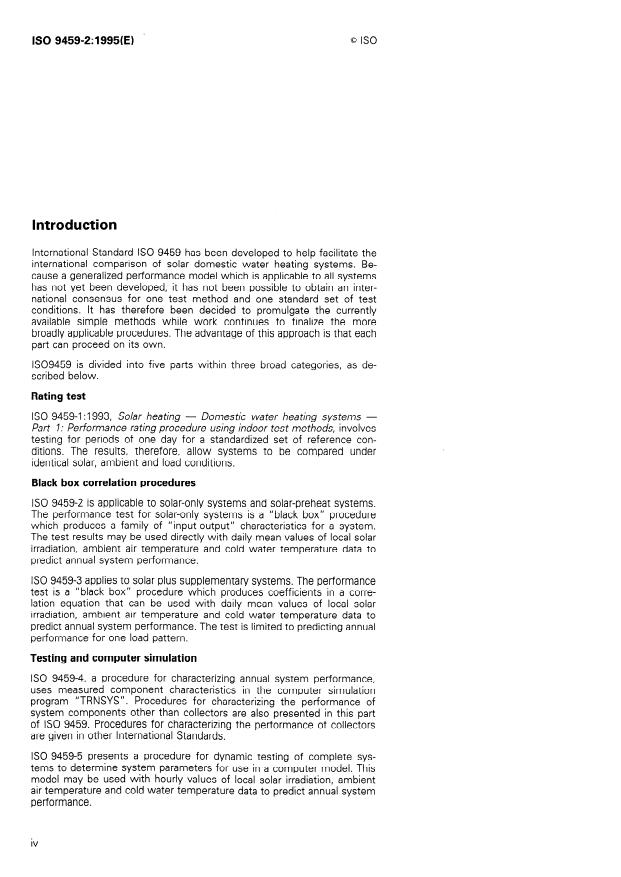 ISO 9459-2:1995 ISO 9459-2:1995 - Solar heating -- Domestic water heating systems - Page 4 preview