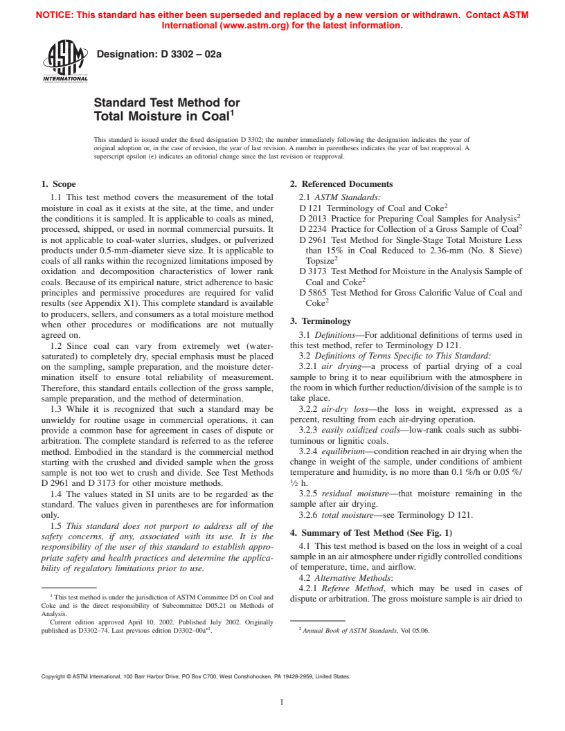 ASTM D3302-02a - Standard Test Method for Total Moisture in Coal