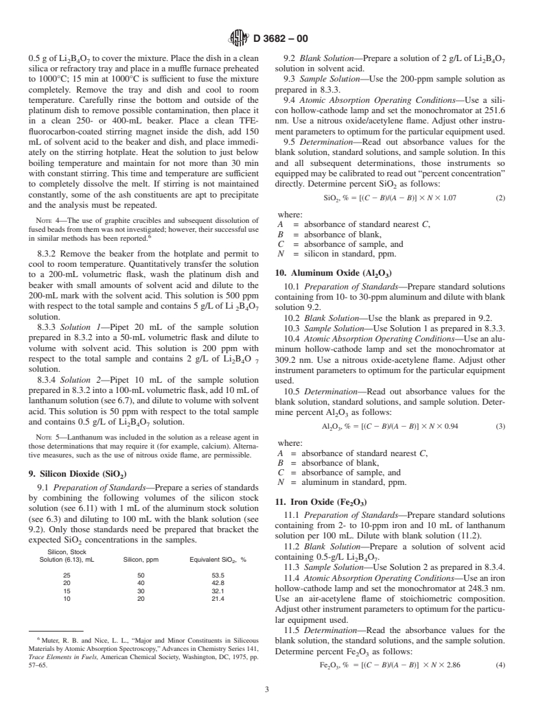 ASTM D3682-00 - Standard Test Method for Major and Minor Elements in Combustion Residues from Coal Utilization Processes