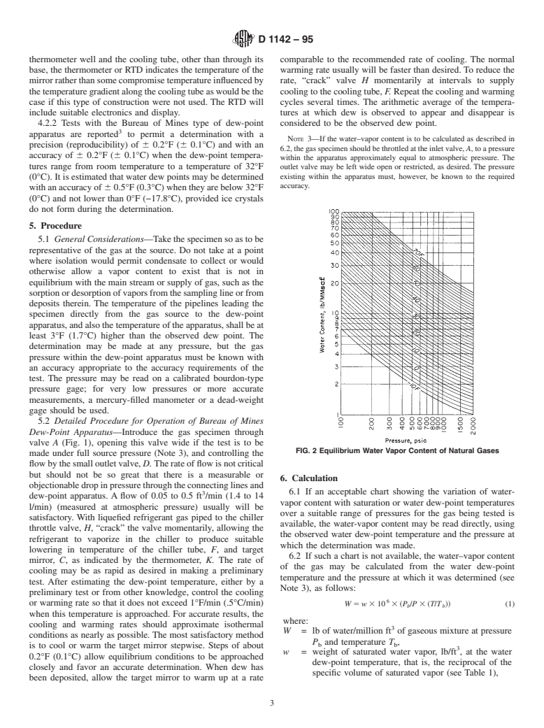 ASTM D1142-95 - Standard Test Method for Water Vapor Content of Gaseous Fuels by Measurement of Dew-Point Temperature