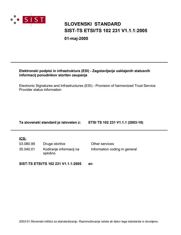 SIST-TS ETSI/TS 102 231 V1.1.1:2005 SIST-TS ETSI/TS 102 231 V1.1.1:2005