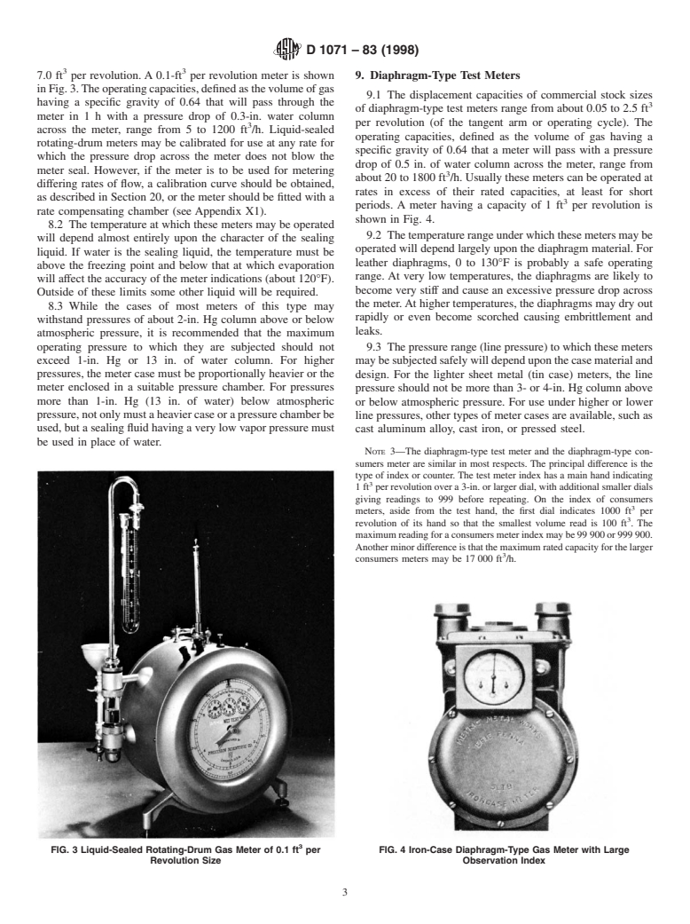 ASTM D1071-83(1998) - Standard Test Methods for Volumetric Measurement of Gaseous Fuel Samples