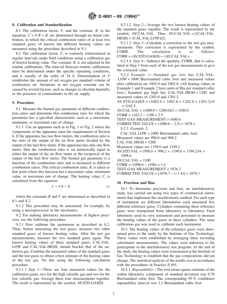 ASTM D4891-89(1994)e1 - Standard Test Method for Heating Value of Gases in Natural Gas Range by Stoichiometric Combustion