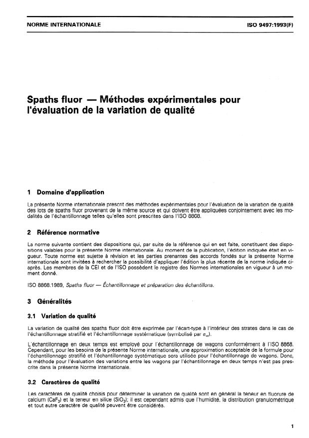 ISO 9497:1993 - Spaths fluor -- Méthodes expérimentales pour l'évaluation de la variation de qualité