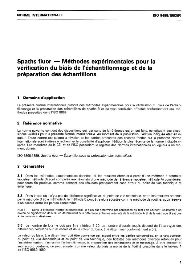 ISO 9498:1993 - Spaths fluor -- Méthodes expérimentales pour la vérification du biais de l'échantillonnage et de la préparation des échantillons