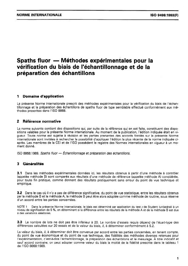 ISO 9498:1993 - Spaths fluor -- Méthodes expérimentales pour la vérification du biais de l'échantillonnage et de la préparation des échantillons