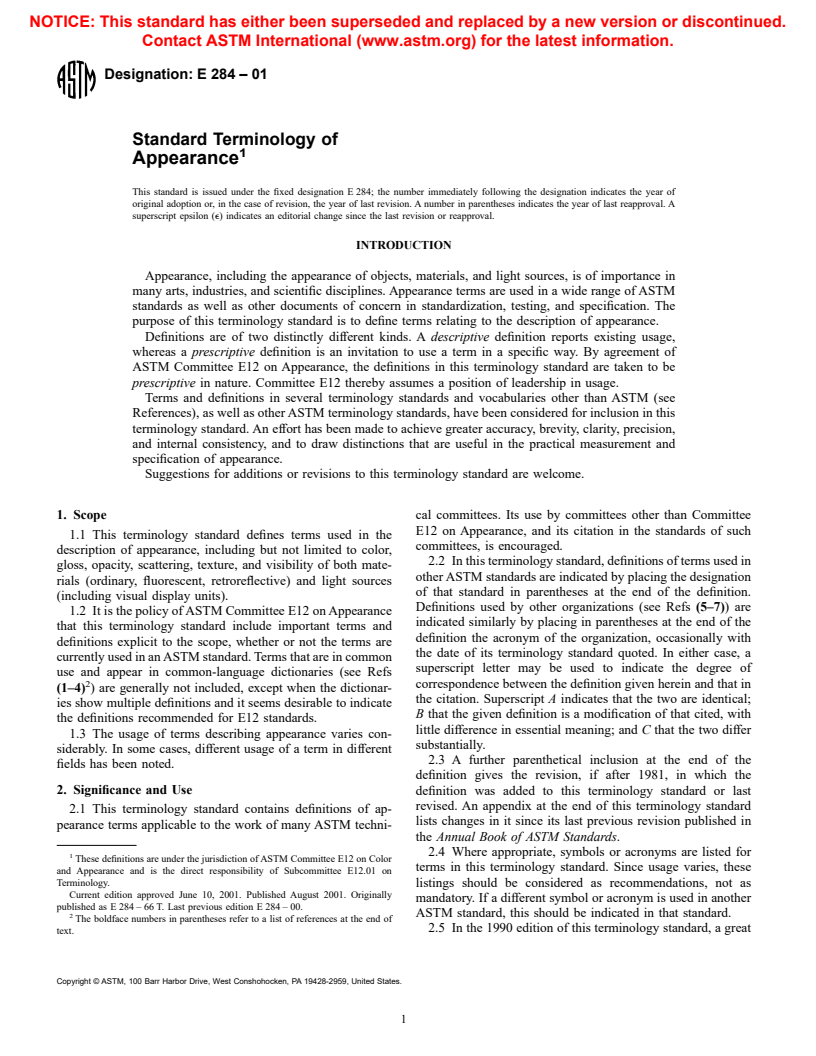 ASTM E284-01 - Standard Terminology of Appearance