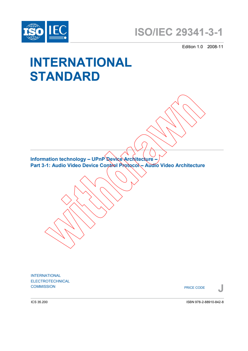 ISO/IEC 29341-3-1:2008 - Information technology - UPnP Device Architecture - Part 3-1: Audio Video Device Control Protocol - Audio Video Architecture
Released:11/18/2008
Isbn:9782889108428